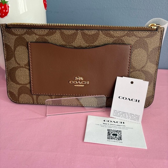 Coach Signature Monogram Tan and Brown Signature Wristlet Coated Canvas NWT - Picture 1 of 5